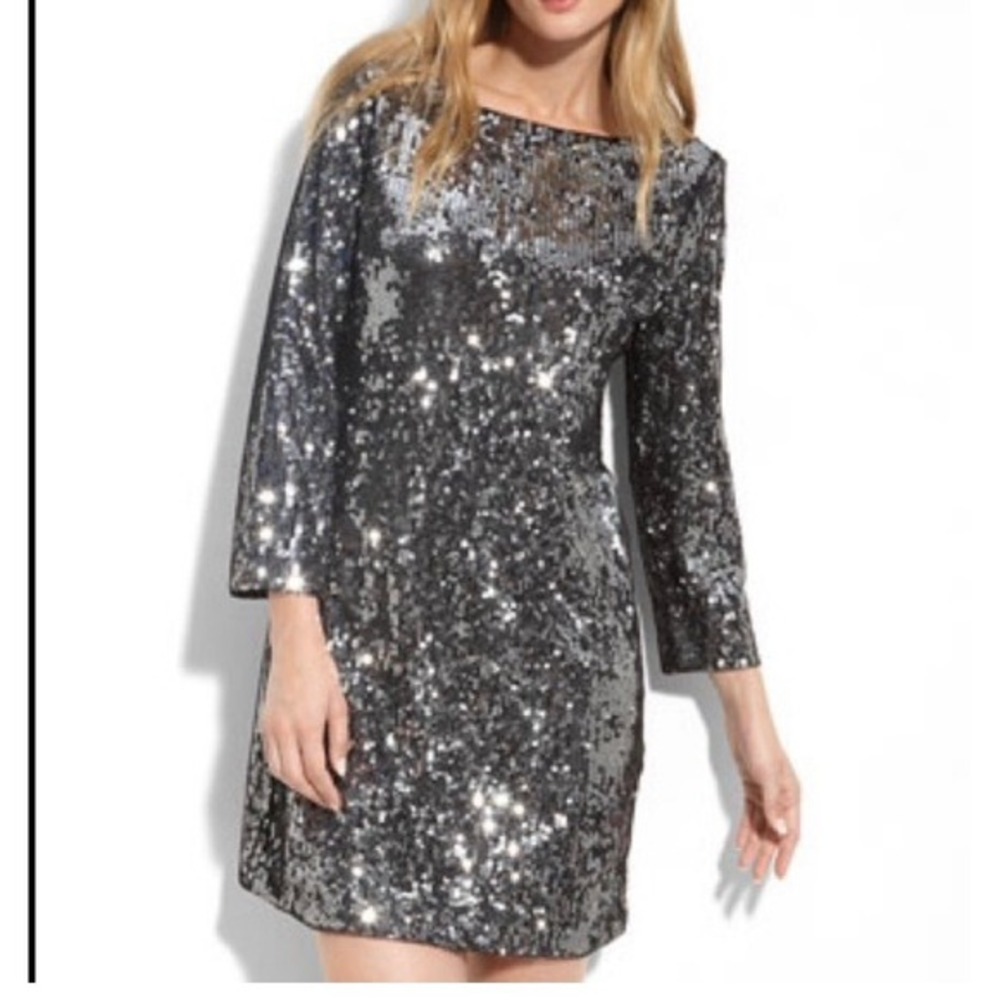 Tahari Ezra Sequin Dress Size 16 Silver‎ Retails $139 Nwt